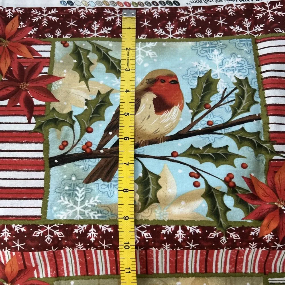 JoAnn Fabric Panel Winter Birds Blocks Squares Cotton Quilting Home Decor 3 Yd